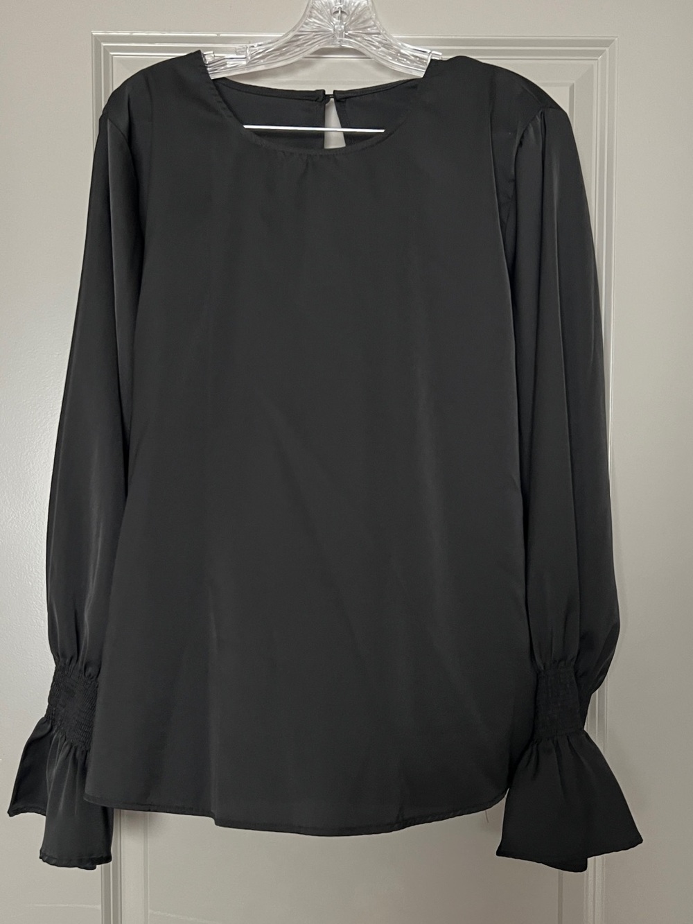 Silky Black Long-Sleeve Blouse